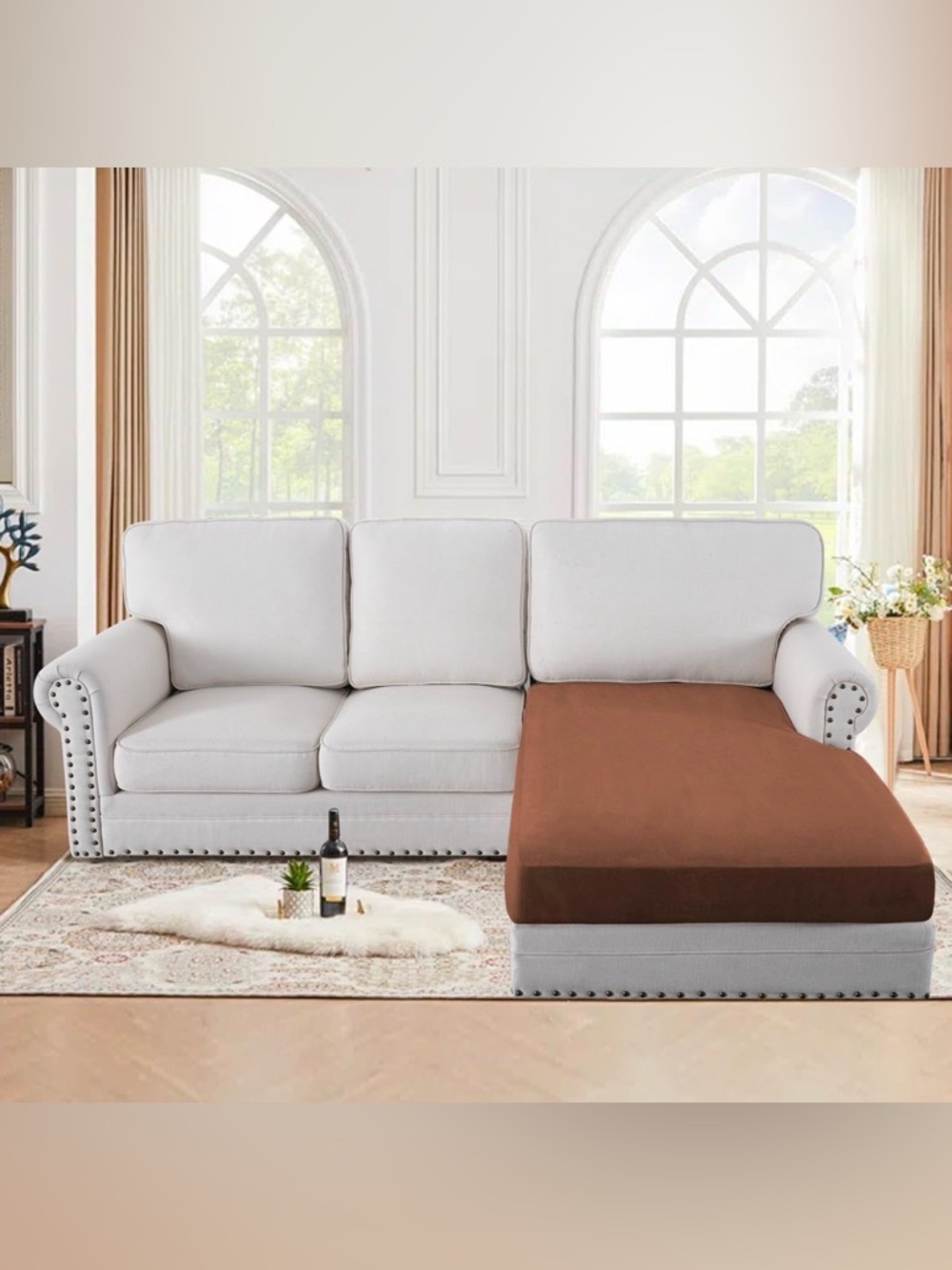 H.VERSAILTEX Suede Chaise Lounge Cover Indoor Slipcover Stretch Sectional